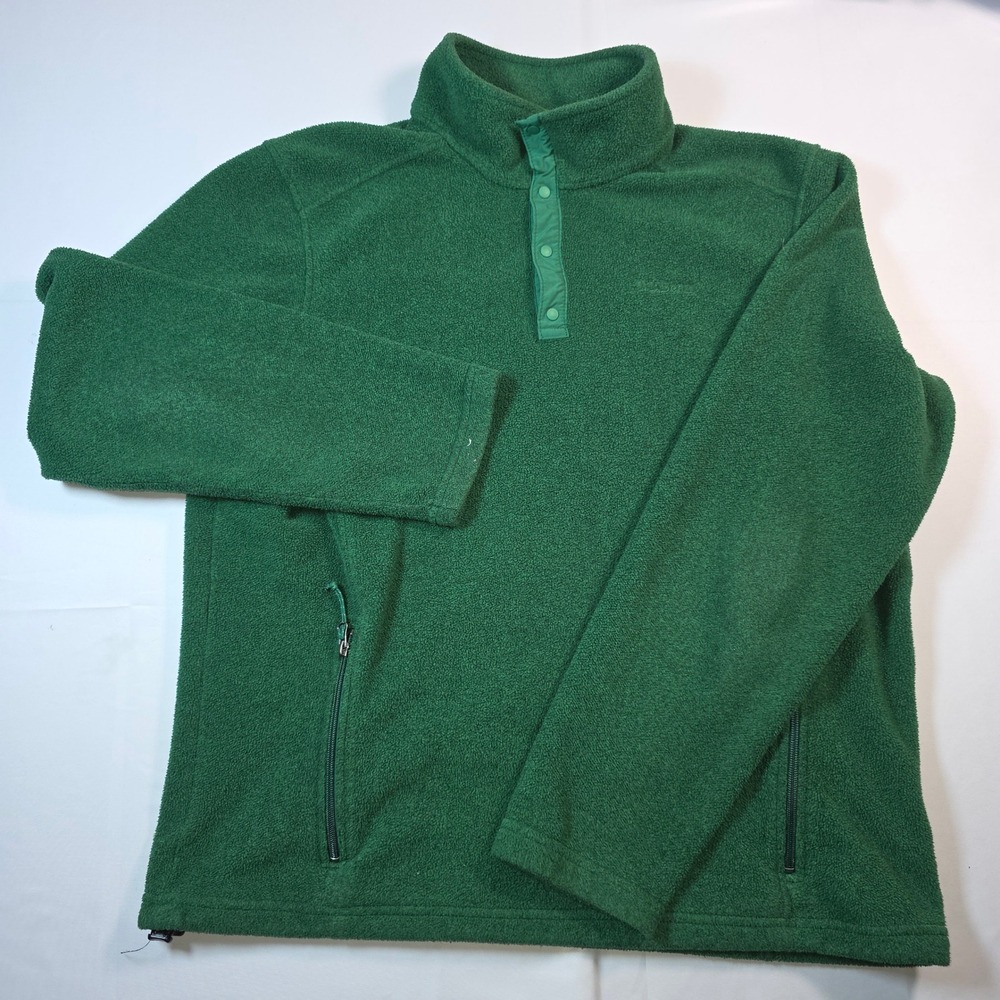 LL Bean Mens XL Tall Green‎ Fleece Snap Neck Pullover Jacket 284633 Pocket